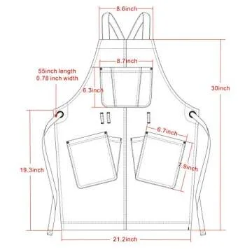 Jeanerlor Cotton Denim Cross Back Work Jean Apron with 5 Tool Pockets for Women Hairstylist Kitchen Cooking Baking Gardening Adjustable S-M (Denim Blue)