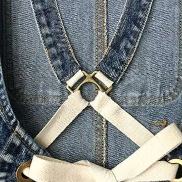 Jeanerlor Cotton Denim Cross Back Work Jean Apron with 5 Tool Pockets for Women Hairstylist Kitchen Cooking Baking Gardening Adjustable S-M (Denim Blue)