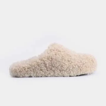 XOBZJH Beige Real Wool Clogs For Women 2024 Trendy,Slip on Slides Sandals,Shoes Women's Mules & Clog...