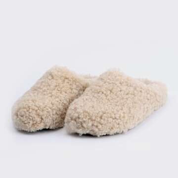 XOBZJH Beige Real Wool Clogs For Women 2024 Trendy,Slip on Slides Sandals,Shoes Women's Mules & Clogs Comfortably,Fashion Cute Ladies Flat Luxury Winter Wool Slippers