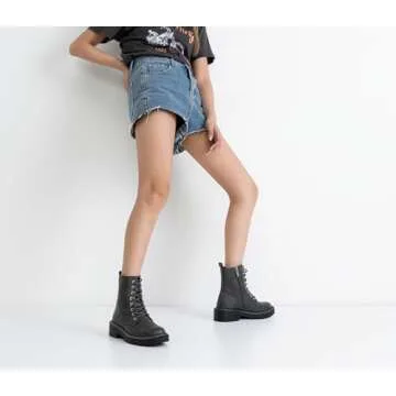 Vepose Women's 9629 Fashion Combat Ankle Boots, Lace up Booties with Inner Zipper, Grey, Size 9M US(...