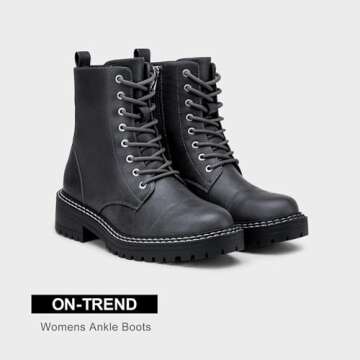 Vepose Women's 9629 Fashion Combat Ankle Boots, Lace up Booties with Inner Zipper, Grey, Size 9M US(CJY9629 Grey 09)