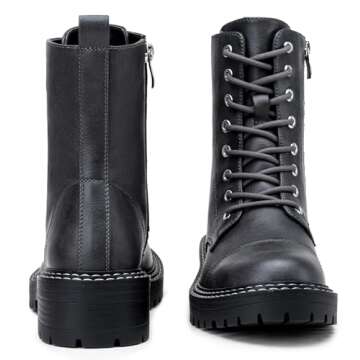 Vepose Women's 9629 Fashion Combat Ankle Boots, Lace up Booties with Inner Zipper, Grey, Size 9M US(CJY9629 Grey 09)