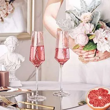 ziixon Crystal Champagne Flutes 8Oz Pink Wedding Champagne Glasses Classy Champagne Flutes Elegant F...