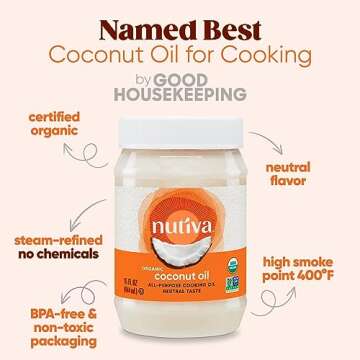 Nutiva Organic Steam-Refined Coconut Oil, 15 Fluid Ounce, USDA Organic, Non-GMO, Vegan, Keto, Paleo, Neutral Flavor and Aroma for Cooking & Natural Moisturizer for Skin and Hair (Pack of 2)