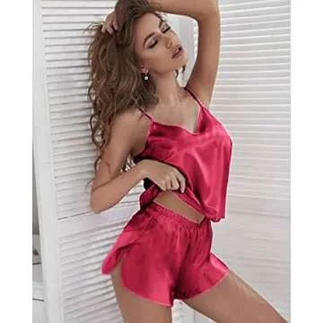 Stylishly Luxurious Ekouaer Women's Satin Pajamas Cami Shorts Set Nightwear