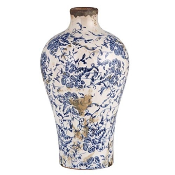 47th & Main Large Blue Floral Ceramic Vase for Home Decor