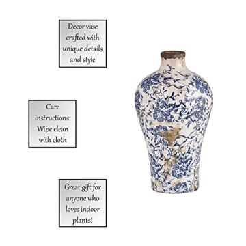 47th & Main Large Blue Floral Ceramic Vase for Home Decor