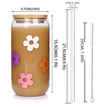Mason Life Glass Cups with Lids and Straws, 18OZ Iced Coffee Cups with Lids, Cute Glass Cups Smoothi...