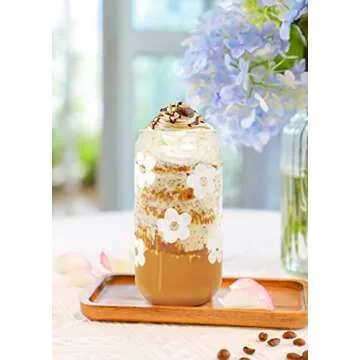 Mason Life Glass Cups with Lids and Straws, 18OZ Iced Coffee Cups with Lids, Cute Glass Cups Smoothie Cups, Glass Tumbler, Reusable Coffee Cup Beer Can Shaped Drinking Glasses-Set of 4