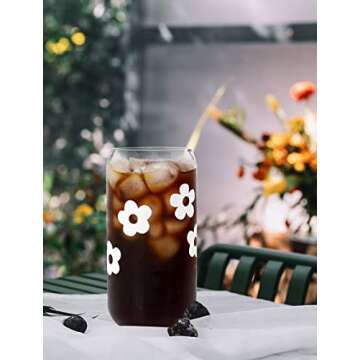 Mason Life Glass Cups with Lids and Straws, 18OZ Iced Coffee Cups with Lids, Cute Glass Cups Smoothie Cups, Glass Tumbler, Reusable Coffee Cup Beer Can Shaped Drinking Glasses-Set of 4