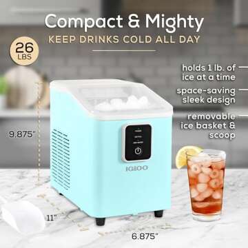 Igloo Self-Cleaning Countertop Ice Maker - Compact and Portable - Creates 26 lbs. Per Day, 8 Pieces ...