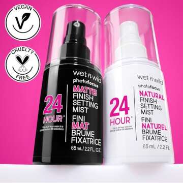 wet n wild Photo Focus Setting Mist, Up to 24HR Wear, Lightweight & Nourishing with Provitamin B5 & E, Suitable for All Skin Types, Cruelty-Free & Vegan - Natural Finish