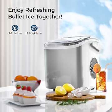 AGLUCKY Portable Ice Maker Machine Countertop with Handle,26Lbs/24H,9 Bullet Ice Ready in 7 Mins,Sel...