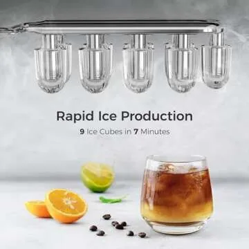 AGLUCKY Portable Ice Maker Machine Countertop with Handle,26Lbs/24H,9 Bullet Ice Ready in 7 Mins,Self-Cleaning Function with Ice Scoop and Basket,Ideal for Home Office Kitchen(Gery)
