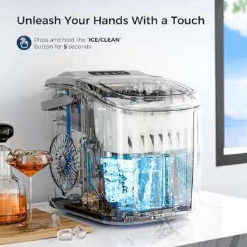 AGLUCKY Portable Ice Maker Machine Countertop with Handle,26Lbs/24H,9 Bullet Ice Ready in 7 Mins,Self-Cleaning Function with Ice Scoop and Basket,Ideal for Home Office Kitchen(Gery)