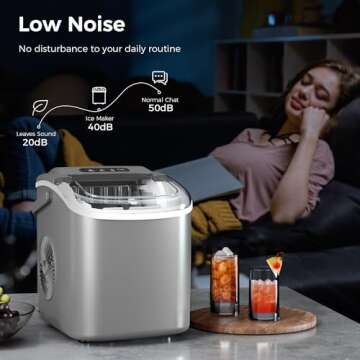 AGLUCKY Portable Ice Maker Machine Countertop with Handle,26Lbs/24H,9 Bullet Ice Ready in 7 Mins,Self-Cleaning Function with Ice Scoop and Basket,Ideal for Home Office Kitchen(Gery)