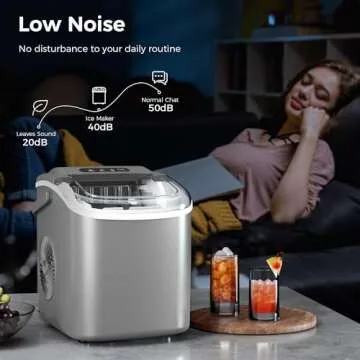 AGLUCKY Portable Ice Maker Machine Countertop with Handle,26Lbs/24H,9 Bullet Ice Ready in 7 Mins,Self-Cleaning Function with Ice Scoop and Basket,Ideal for Home Office Kitchen(Gery)