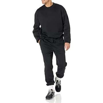 Amazon Essentials Men's Oversized-Fit Crewneck Sweatshirt (Available in Big & Tall), Black, Large