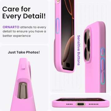 ORNARTO Compatible with iPhone 16 Pro Max Case 6.9", Slim Liquid Silicone 3 Layers Soft Gel Rubber Shockproof Protective Case with Anti-Scratch Microfiber Lining-Cherry Blossom