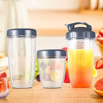Replacement Cups Kit 18oz Short Cup 24oz Tall Cup 32oz Colossal Cup with Flip-Top To-Go Lid and Stay-Fresh Resealable Lid Compatible with NutriBullet 600w and Pro 900w Blenders