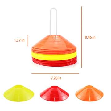 MR.Foam Pro Disc Cones,30pc Agility Soccer Cones Sports with Carry Bag and Holder for Kids Training Football Basketball and Games Field Cone Markers Include 10 Red 10 Yellow and 10 Orange Cones