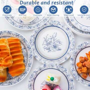 48PCS Floral Blue White Party Set | Disposable Plates 24 Guests
