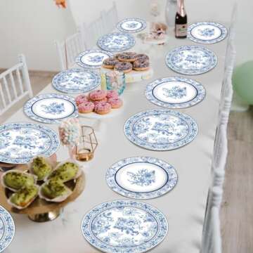 48PCS Floral Blue White Party Set | Disposable Plates 24 Guests