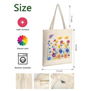 AUSVKAI Canvas Tote Bag for Women, Cute Yellow&Purple Wild Flower Reusable Cotton Bags for Shopping Beach Gifts