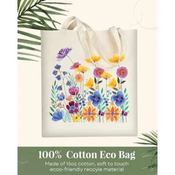 AUSVKAI Canvas Tote Bag for Women, Cute Yellow&Purple Wild Flower Reusable Cotton Bags for Shopping Beach Gifts