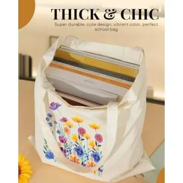 AUSVKAI Canvas Tote Bag for Women, Cute Yellow&Purple Wild Flower Reusable Cotton Bags for Shopping Beach Gifts