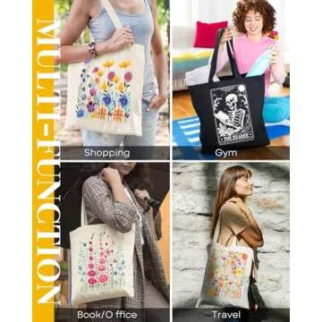 AUSVKAI Canvas Tote Bag for Women, Cute Yellow&Purple Wild Flower Reusable Cotton Bags for Shopping Beach Gifts