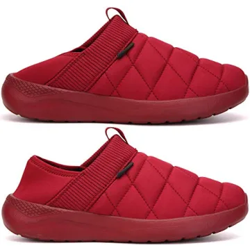 KUBUA Slippers for Men and Womens Indoor House Shoes Plush Slip on Outdoor Garden Loafers Red 7 Women / 6 Men