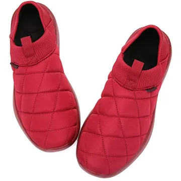 KUBUA Slippers for Men and Womens Indoor House Shoes Plush Slip on Outdoor Garden Loafers Red 7 Women / 6 Men