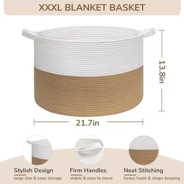INDRESSME XXXLarge Jute Rope Basket for Home Storage