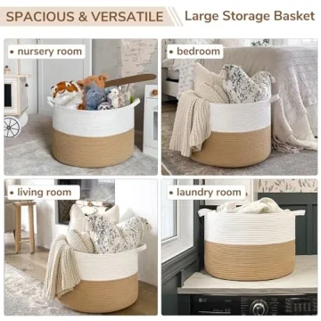 INDRESSME XXXLarge Jute Rope Basket for Home Storage