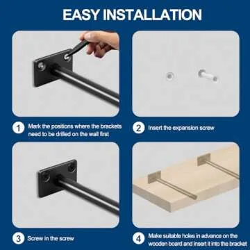 16 Pcs 6" Black Solid Steel Floating Shelf Bracket Blind Shelf Supports - Hidden Brackets for Floating Wood Shelves - Concealed Blind Shelf Support – Screws and Wall Plugs Included