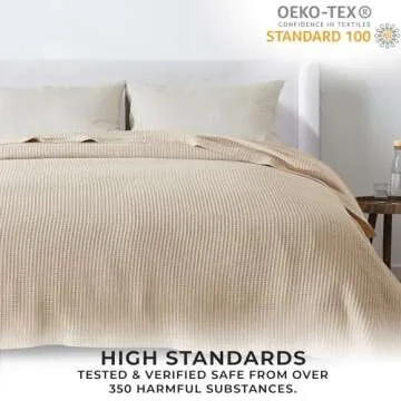 100% Cotton Blanket for Full Queen Size Bed - Tan Waffle Weave Lightweight Summer Bed Blanket - 90x90in Prewashed Breathable, Woven, Layering Blanket (Full/Queen, Oatmeal)