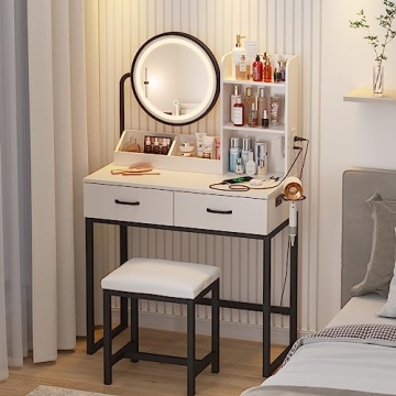 Vabches Makeup Vanity with LED Round Mirror and Lights