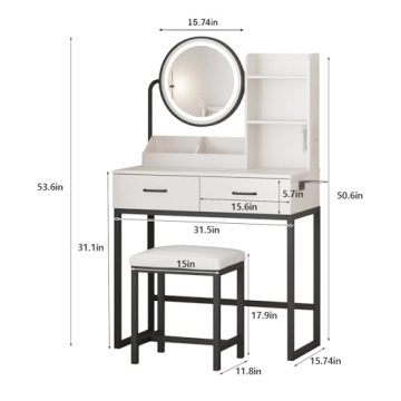 Vabches Makeup Vanity with LED Round Mirror and Lights