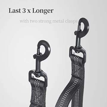 iYoPets Double Dog Leash with Two Extra Traffic Handles, 360 Swivel No Tangle Dual Dog Walking Leash, Comfortable Shock Absorbing Reflective Bungee for Two Dogs