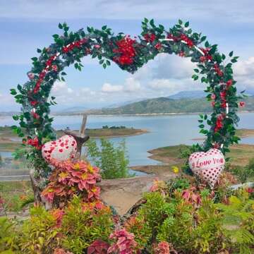 HEOMU 7.7FT Heart Shape Balloon Arch, Wedding Metal Backdrop Stand, Love Flowers Arch Frame for Wedding Ceremony, Bridal, Valentine's Day, Engagement and Birthday Party Decor, White