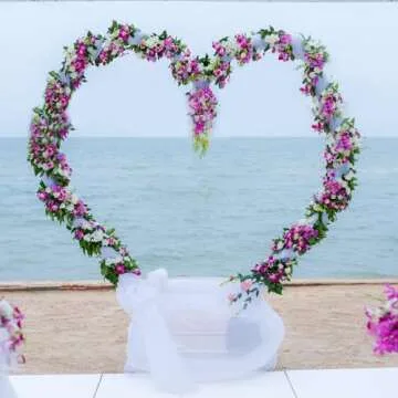 HEOMU 7.7FT Heart Shape Balloon Arch, Wedding Metal Backdrop Stand, Love Flowers Arch Frame for Wedding Ceremony, Bridal, Valentine's Day, Engagement and Birthday Party Decor, White