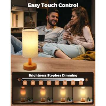 Cordless Table Lamp, 2200mAh Battery Operated Desk Lamp, Touch Bedside Lamps for Night Stands, Warm Light Mini Boho Lamp, Wood Base Round Flaxen Fabric Shade for Living Room,LED Bulb Included (Beige)