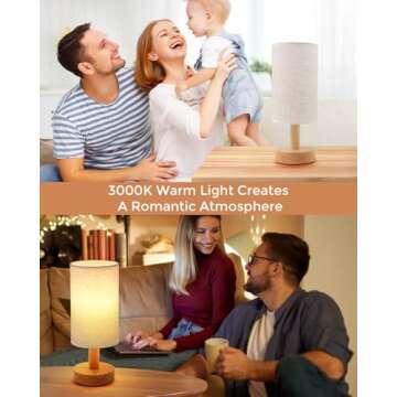 Cordless Table Lamp, 2200mAh Battery Operated Desk Lamp, Touch Bedside Lamps for Night Stands, Warm Light Mini Boho Lamp, Wood Base Round Flaxen Fabric Shade for Living Room,LED Bulb Included (Beige)