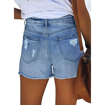 onlypuff Women's Ripped Mid Waisted Denim Shorts with Pockets