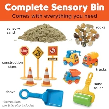 Preschool Construction Sensory Bin with Excavator Toys