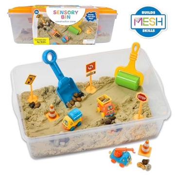 Preschool Construction Sensory Bin with Excavator Toys