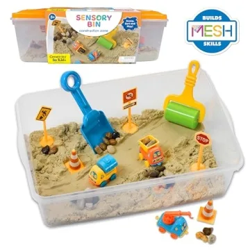 Preschool Construction Sensory Bin with Excavator Toys