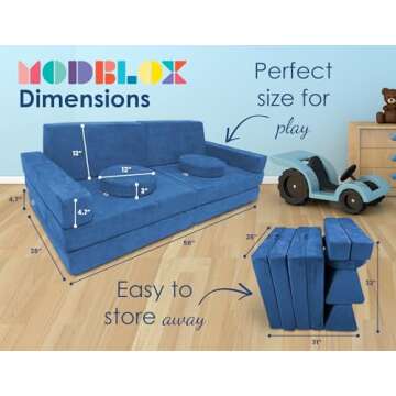 Mod Blox 10 Piece Soft Modular Kids Play Couch for Boys and Girls｜Child Sectional Fort Building So...